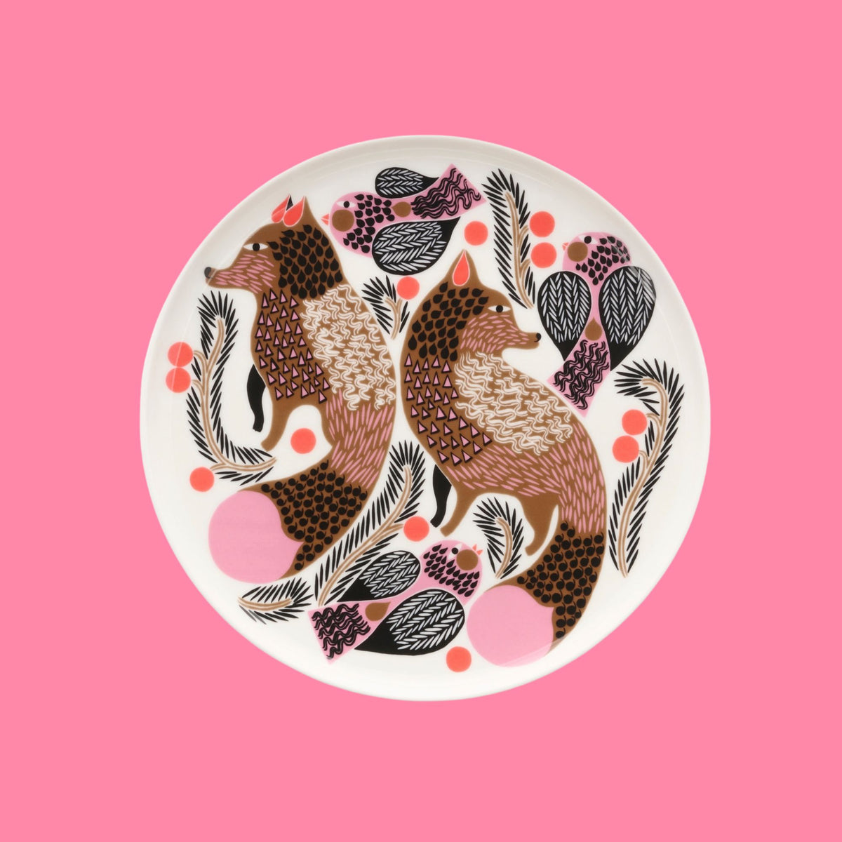 Marimekko Oiva ontbijtbord Ketunmarja vosje met roze accenten| Ø 20 cm