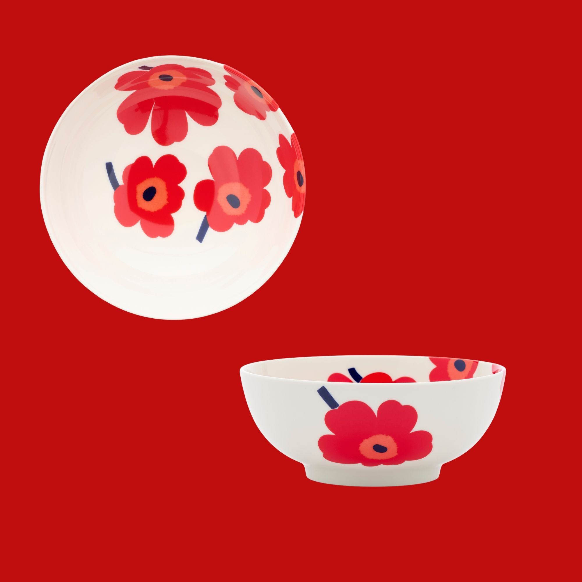 Marimekko Oiva bowl Unikko Kulho wit-rood | 1,3 liter