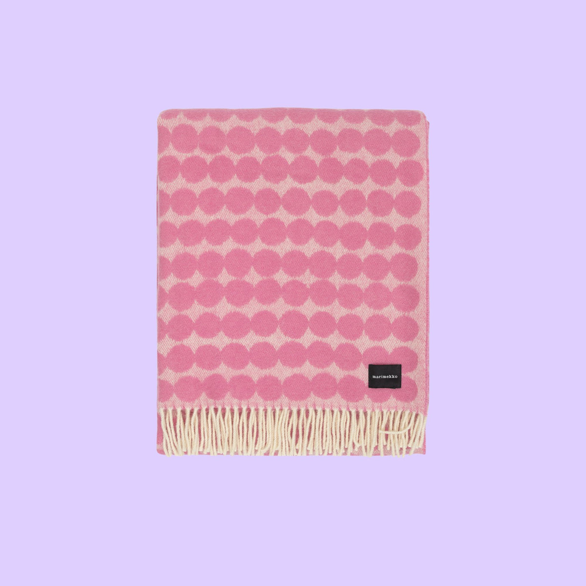 Marimekko plaid met franje roze-wit in Siirtolapuutarha dessin | 130 x 180 cm