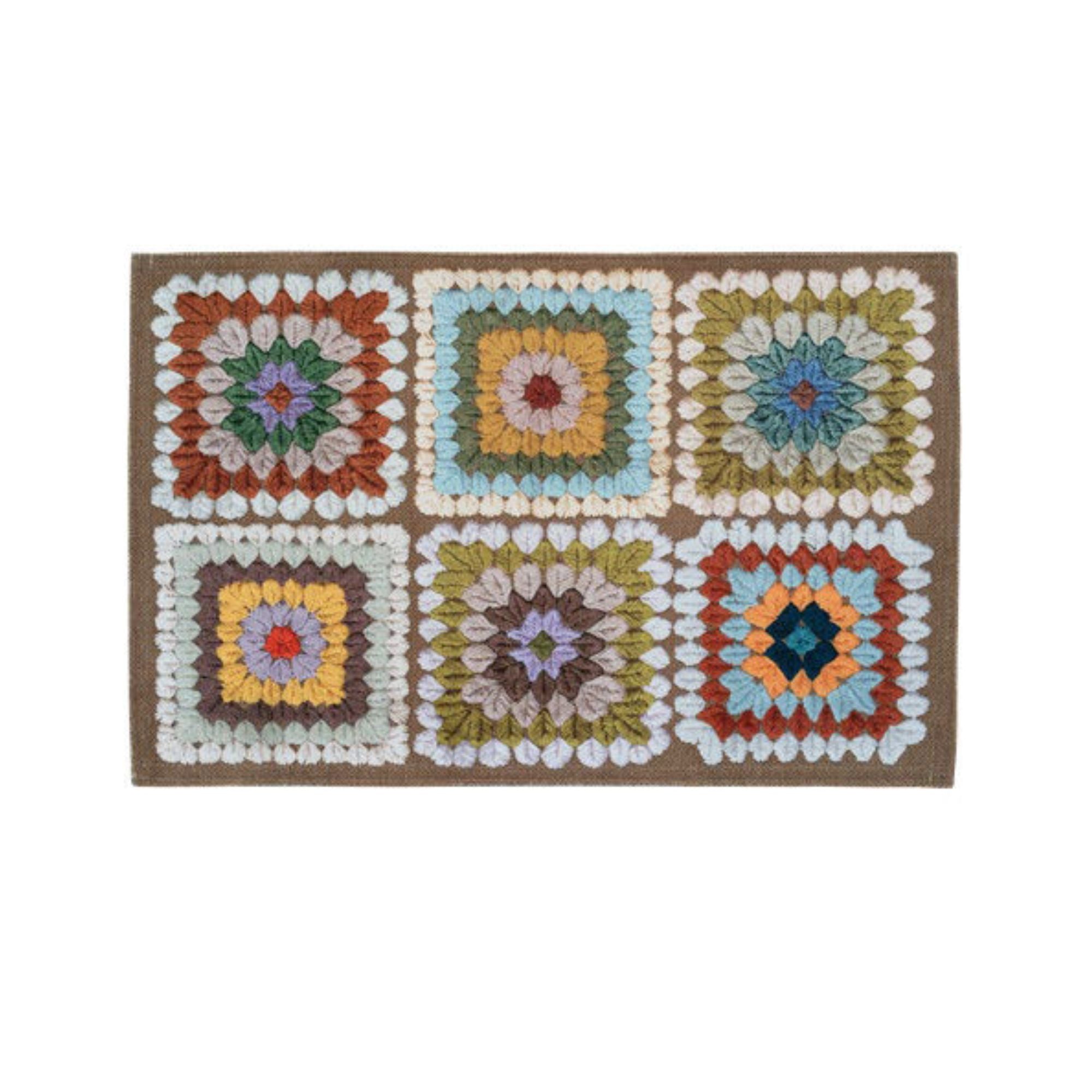 Placemats Granny met 'gehaakte' granny squares, set van 2 in een tasje, Tessitura Toscana Telerie