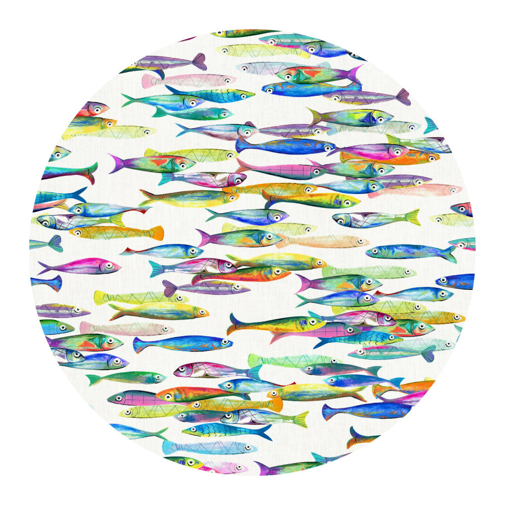 Katoenen tafelkleed Poisson Bleu met gekleurde vissen kies je formaat (ook rond en als tafelloper)