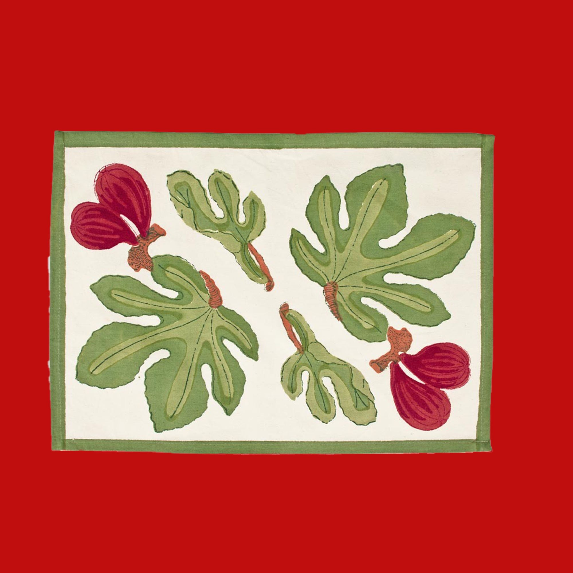 Tafellinnen Vijgen in rood/groen van Couleur Nature katoenen blokprints | kies je formaat
