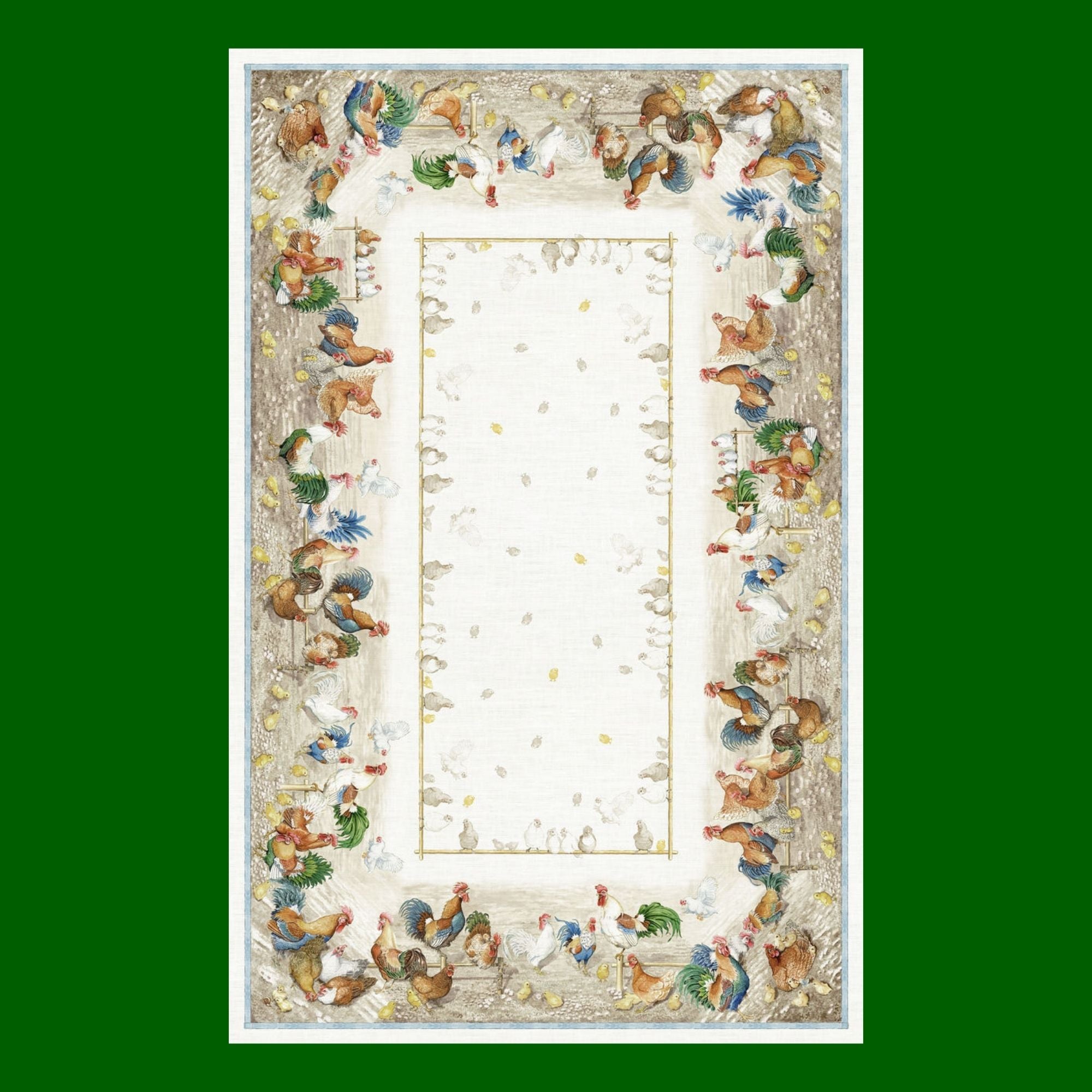 Roosters linnen tafelkleden, -loper met hanen en kippen, kies je formaat