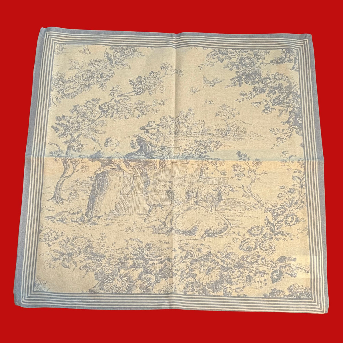 Toile de Jouy servetten van katoen kies uit zachtgroen, oudroze, lichtblauw | 45 x 45 cm