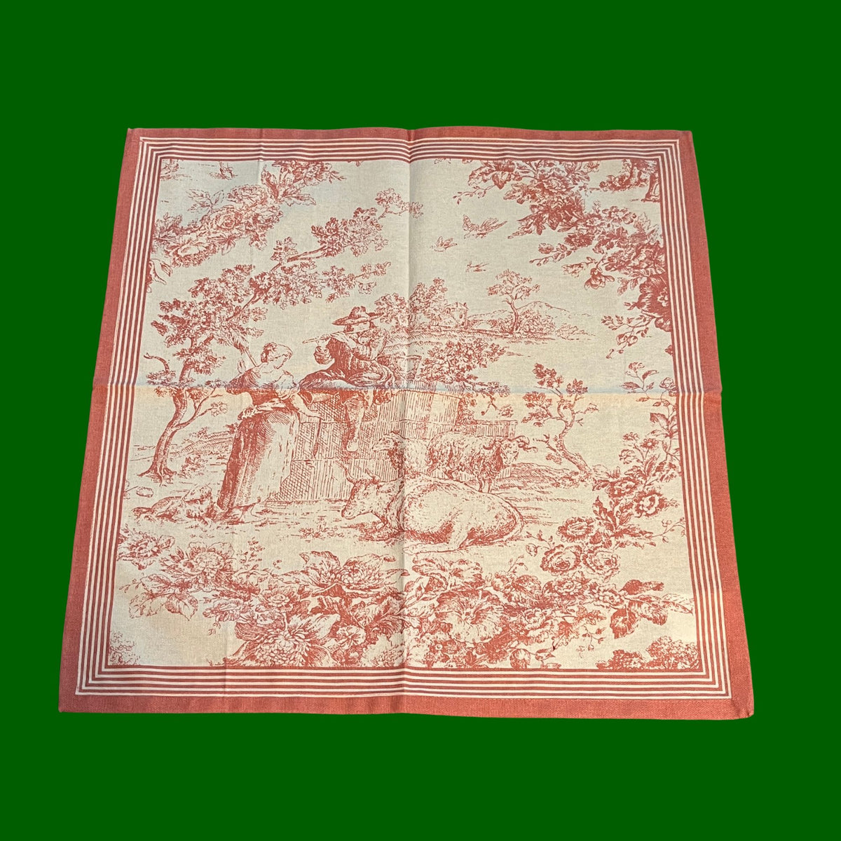 Toile de Jouy servetten van katoen kies uit zachtgroen, oudroze, lichtblauw | 45 x 45 cm