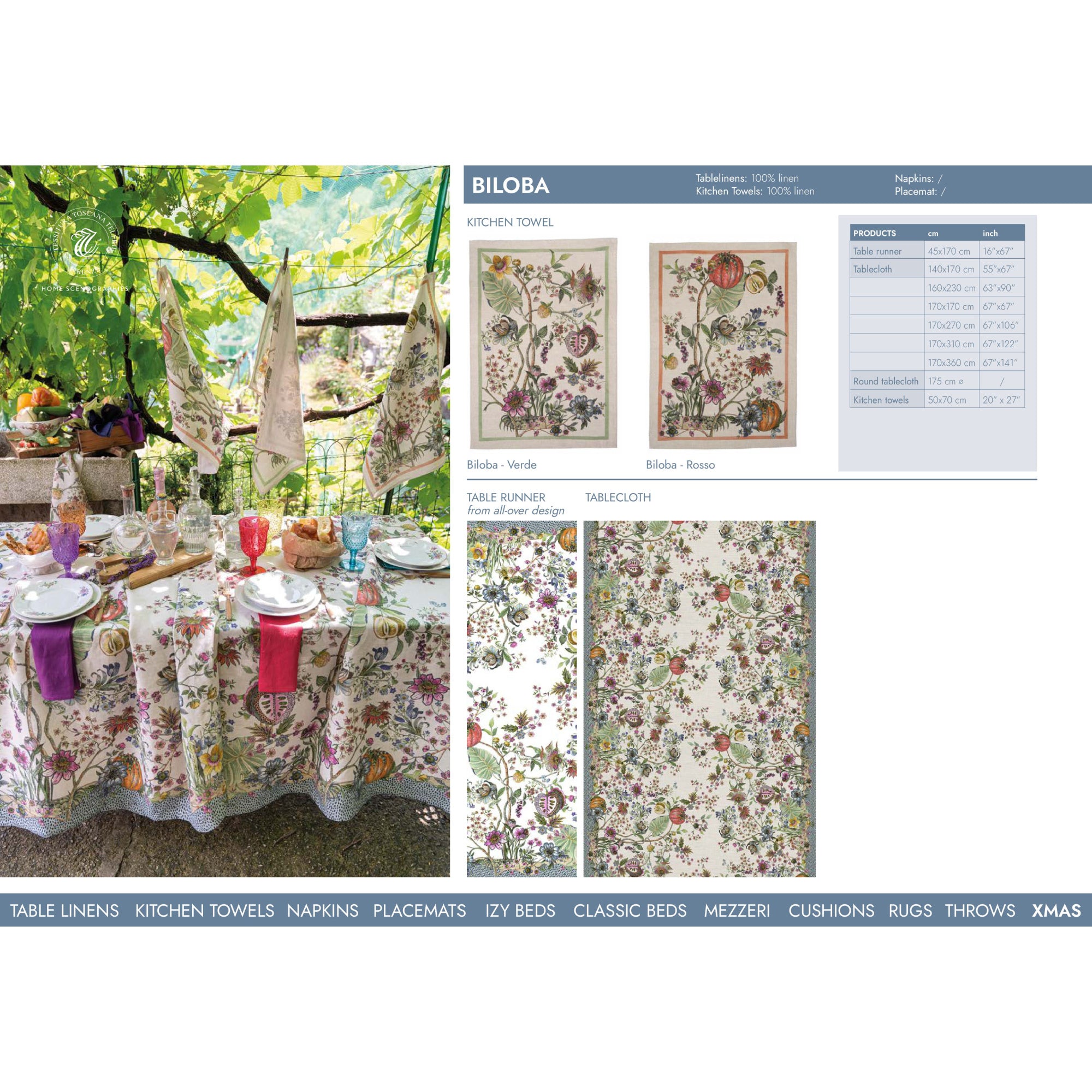 Linnen tafelkleed Biloba met bloemenfantasieprint, kies je formaat (ook rond en als tafelloper)