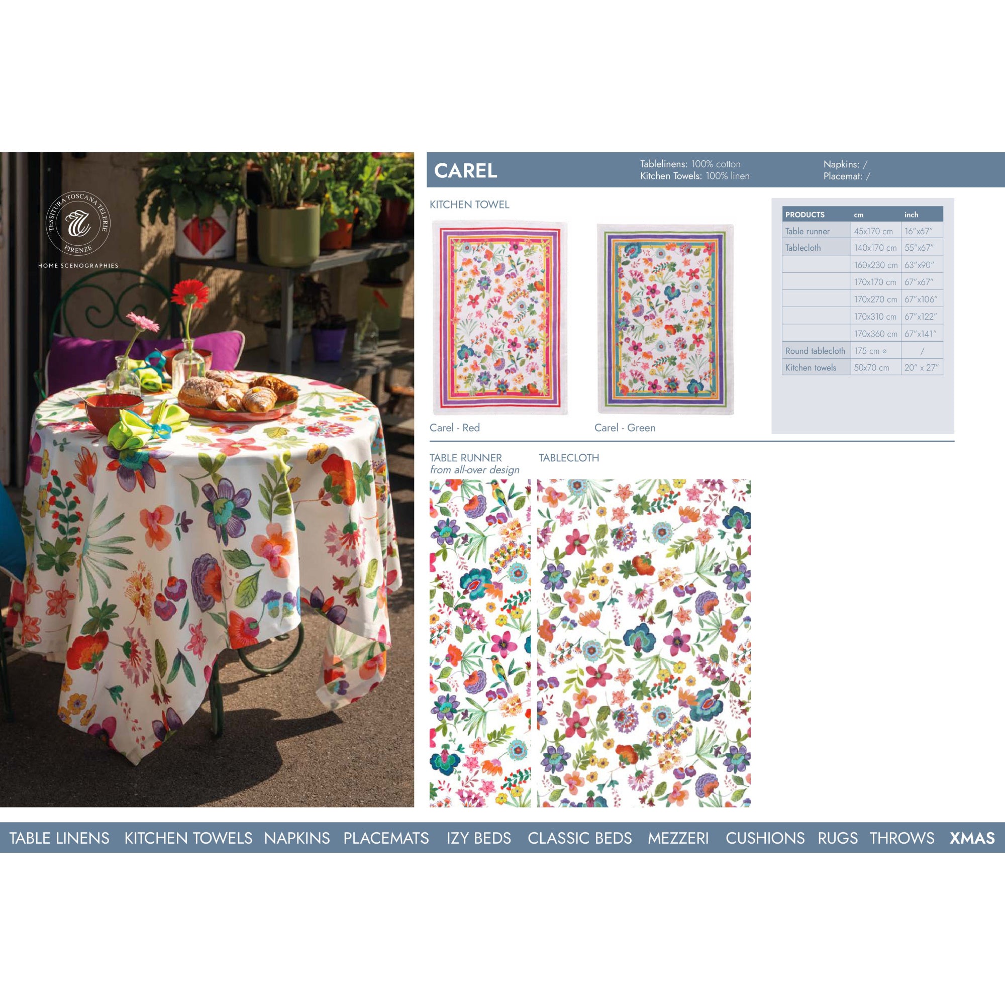 Katoenen tafelkleed Carel met vrolijke naïve bloemen, kies je formaat (ook rond en als tafelloper)