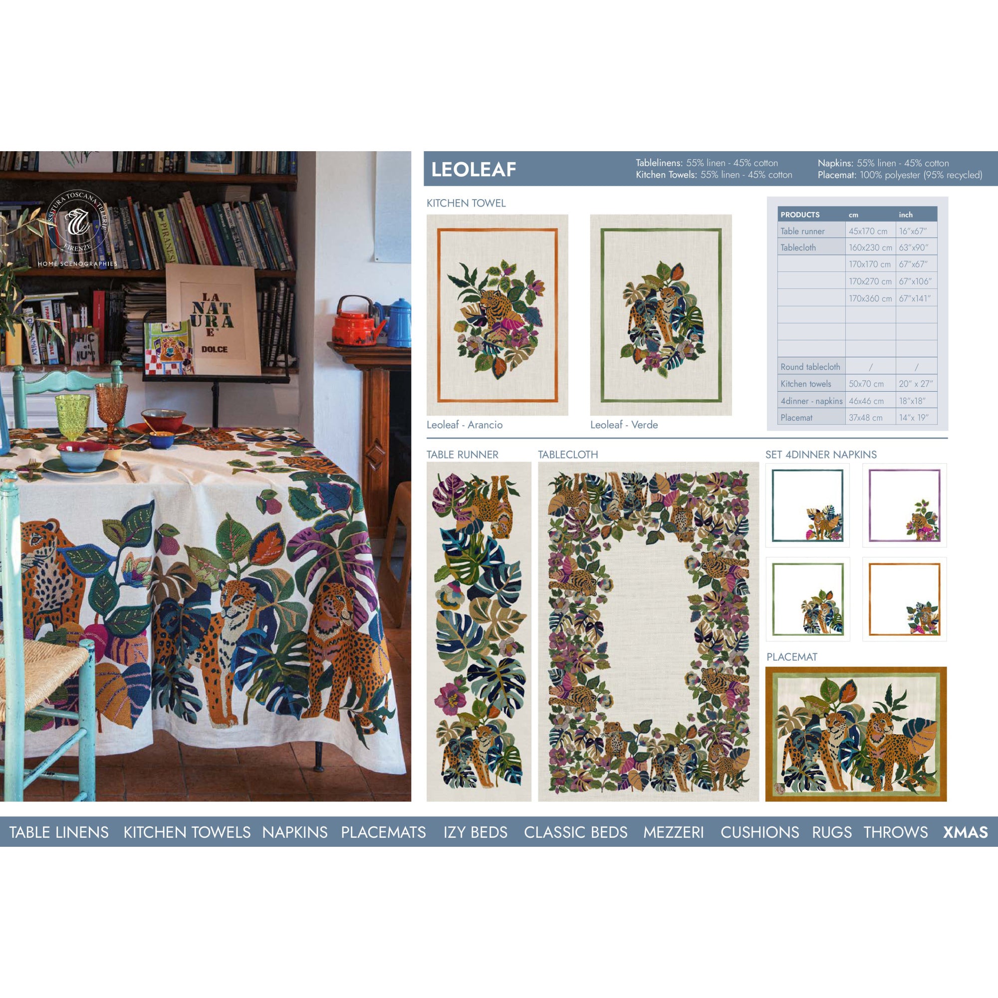 Tafelkleed en -loper Leoleaf bont 'geborduurd' met panters in warme kleuren, kies je formaat