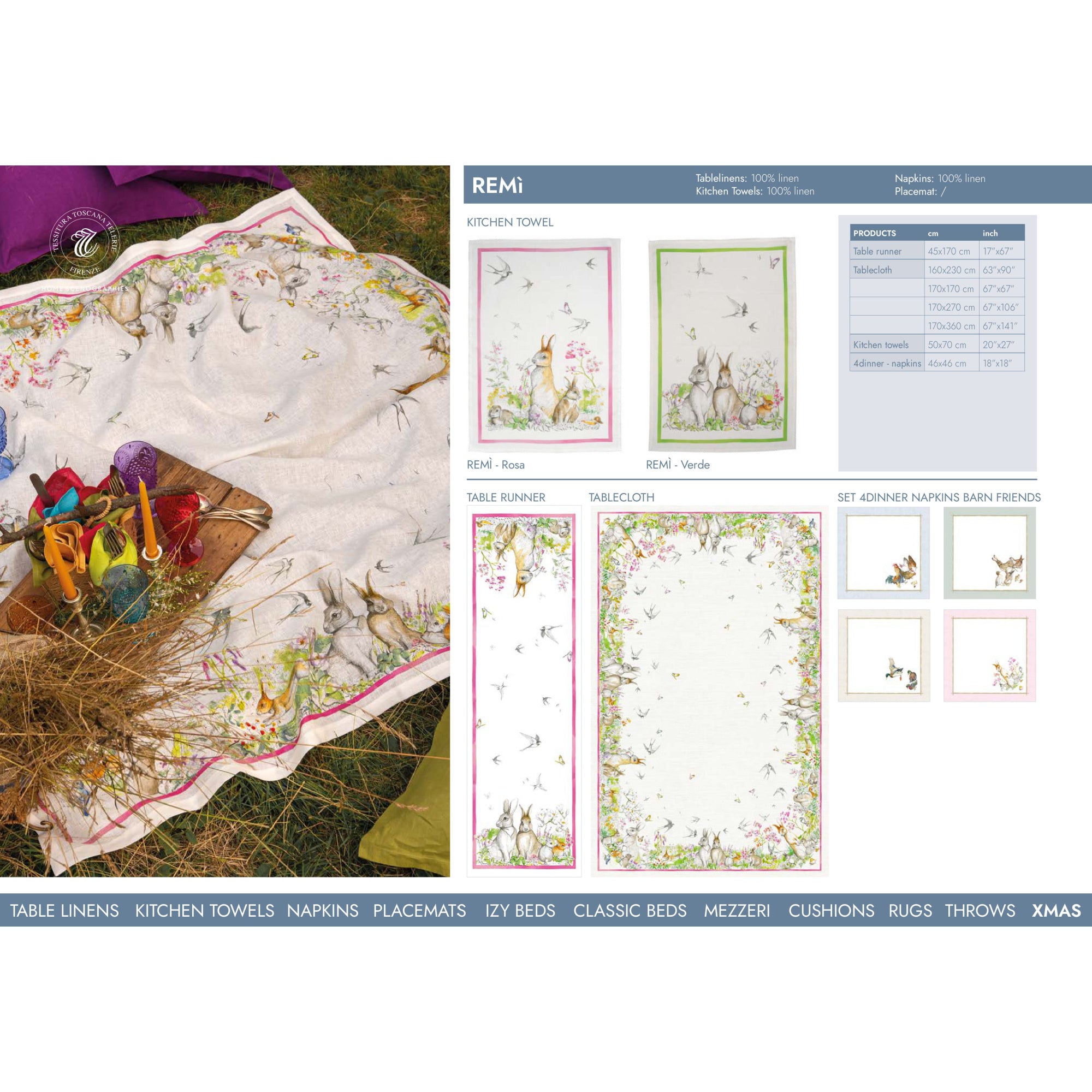 Remi tafelloper en tafelkleden voor Pasen met hazen, eendjes in een frisse lenteweide, kies je formaat
