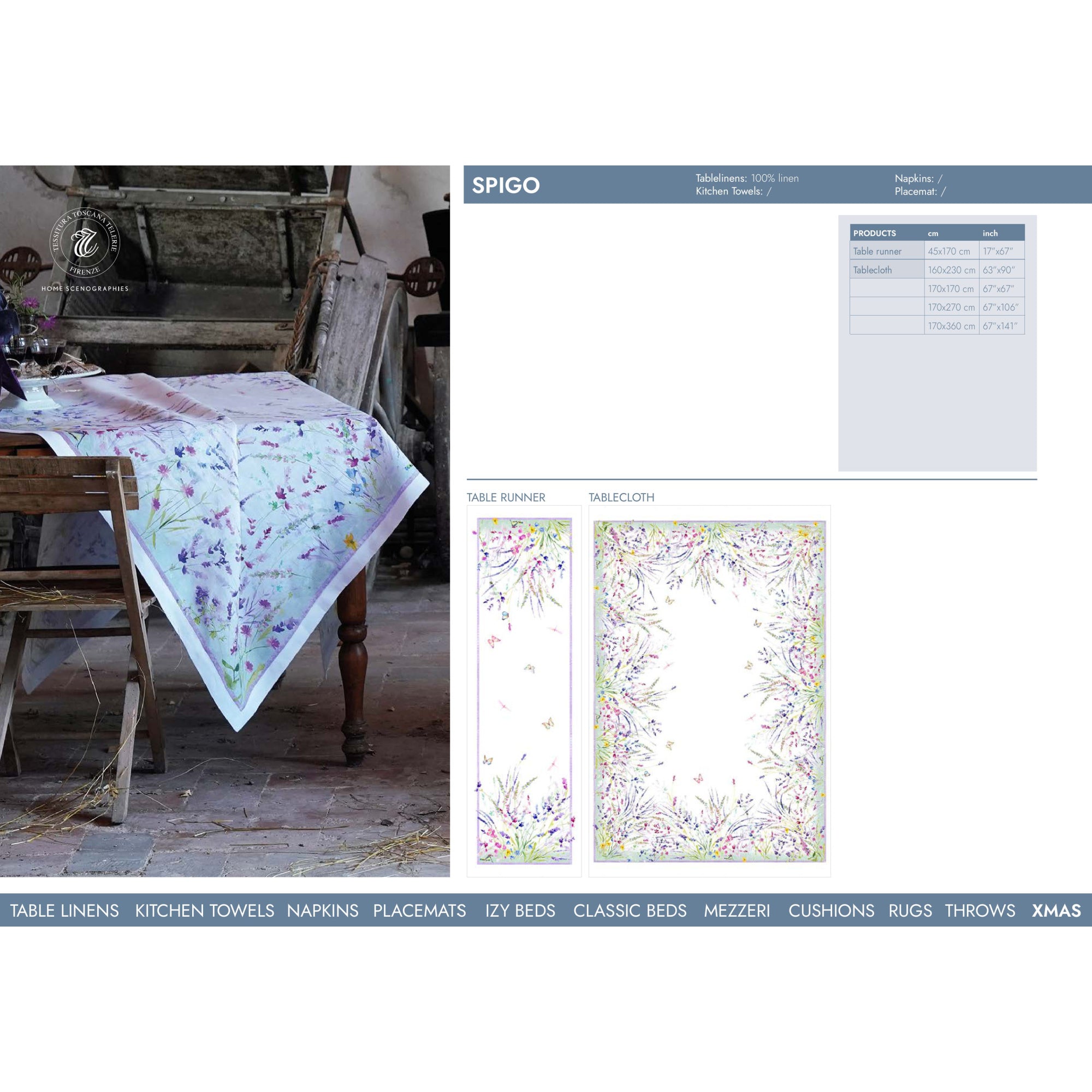 Spigo linnen tafelkleden en loper met lavendel, kies je formaat