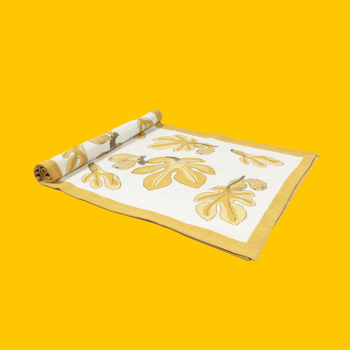 Tafellinnen Vijgen in geel Couleur Nature katoenen blokprints | kies je formaat