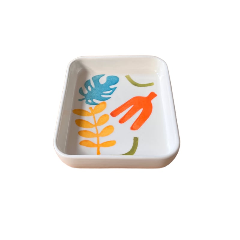 Duro Ceramics Collage laag rechthoekig schaaltje (Matisse-achtige deco) | 16,5 x 14 cm