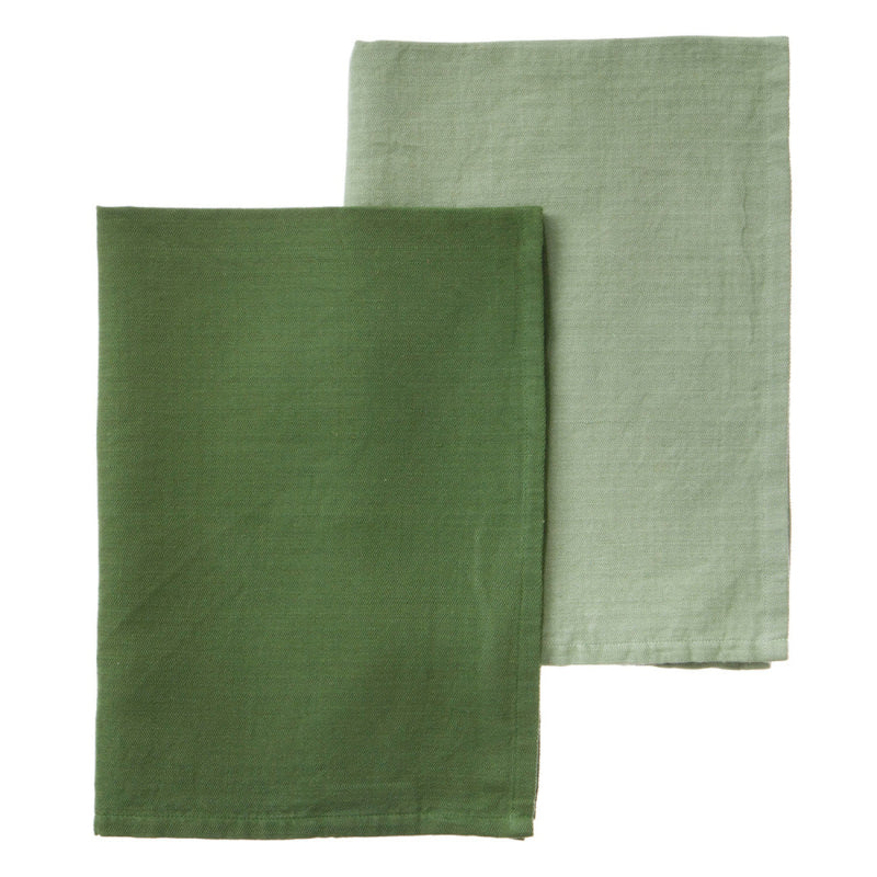Bungalow set van 2 groene theedoeken Chevron Fern linnen / katoen| 50 x 70 cm