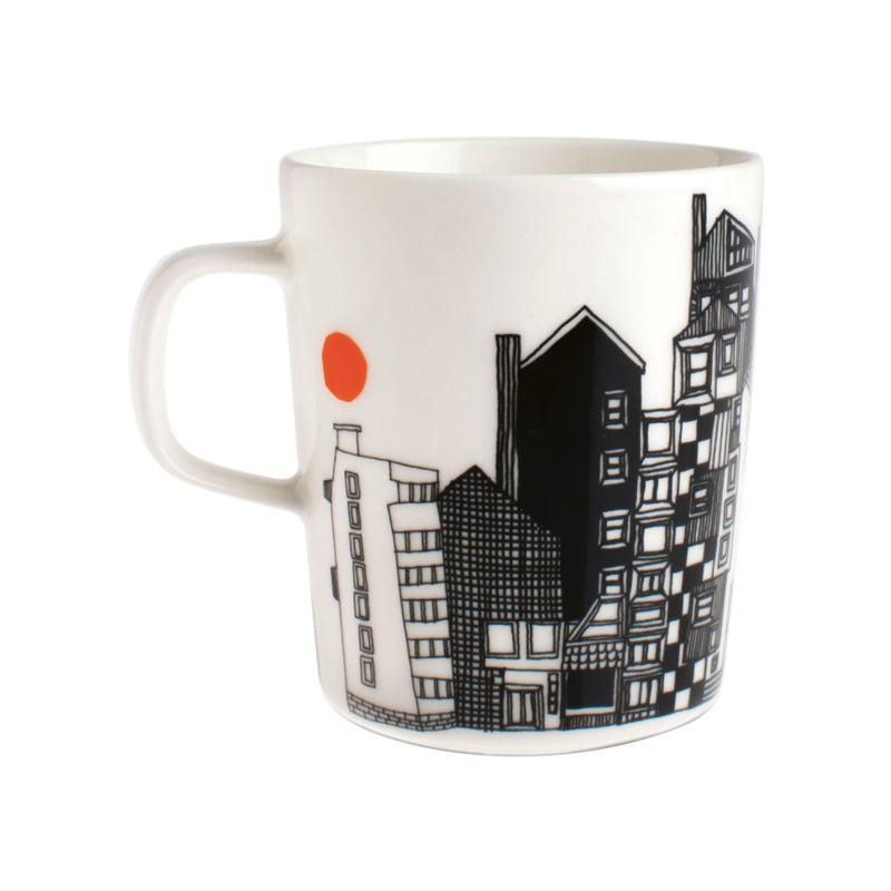Marimekko Siirtolapuutarha Stadtbildbecher mit orangefarbenem Punkt 2,5 dl