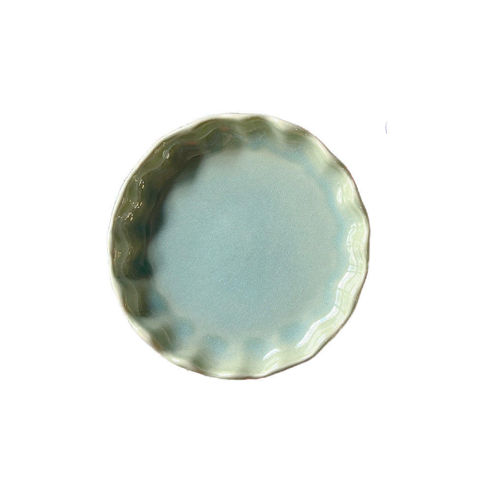 Gresnovo klein bordje met geschubt zacht groen (émeraude bleue) | Ø13 cm