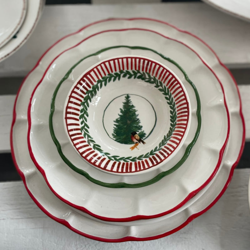 Set van 6 schaaltjes Rosso Natale met kerstboom en goudvink | Ø 16 cm