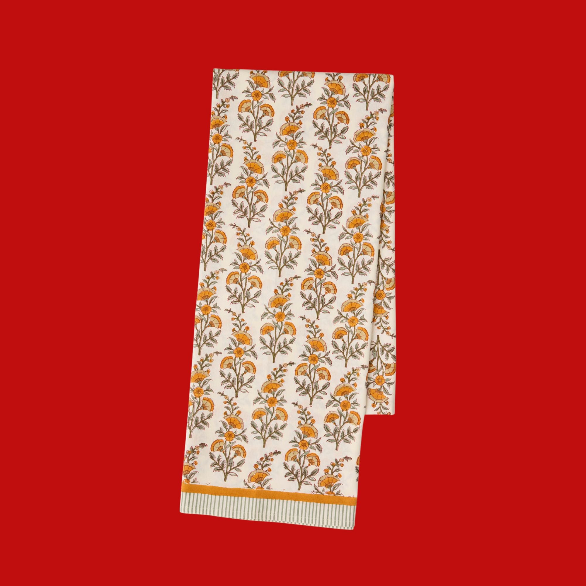 Bungalow Blokprint tafelkleed Calla Honey, okergeel | 150 x 250 cm