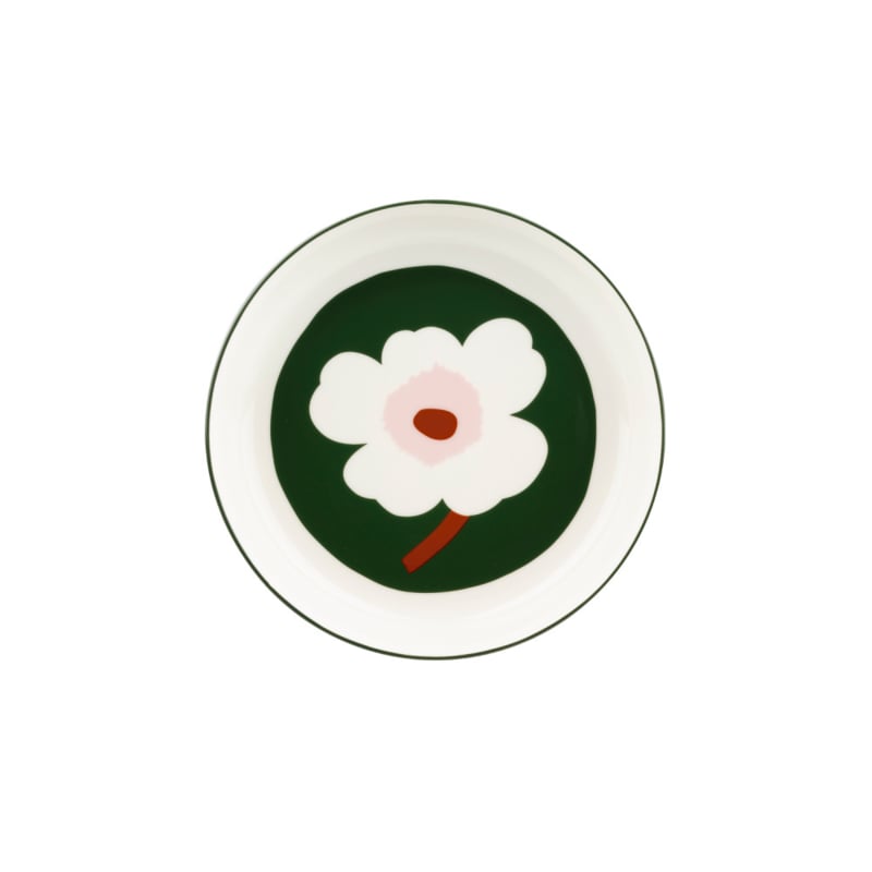 Marimekko Oiva deep plate Unikko dark green, light pink and burgundy | Ø 20.5 cm