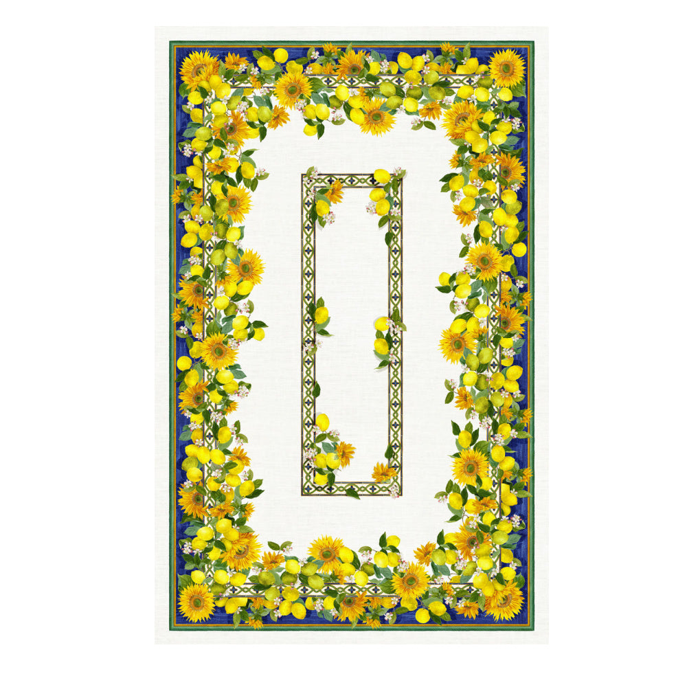 Etruscan Garden linnen tafelloper en tafelkleden met citroenen en zonnebloemen, Kies je formaat