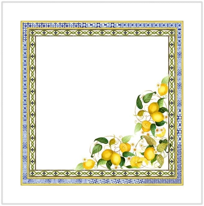 Set van 4 verschillende linnen servetten Amalfi met citroenen, sinaasappels en zonnebloemen