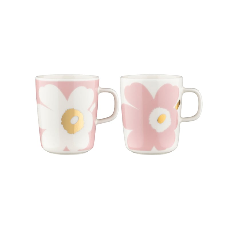 Marimekko-Set mit 2 Tassen 2,5 dl Oiva Unikko rosa mit Gold
