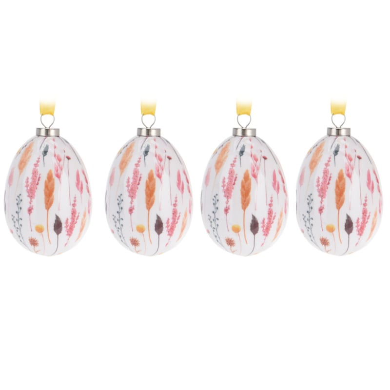 Set van 6 paaseieren met bloemen in roze-, rood- en oranjetinten 7 cm hoog