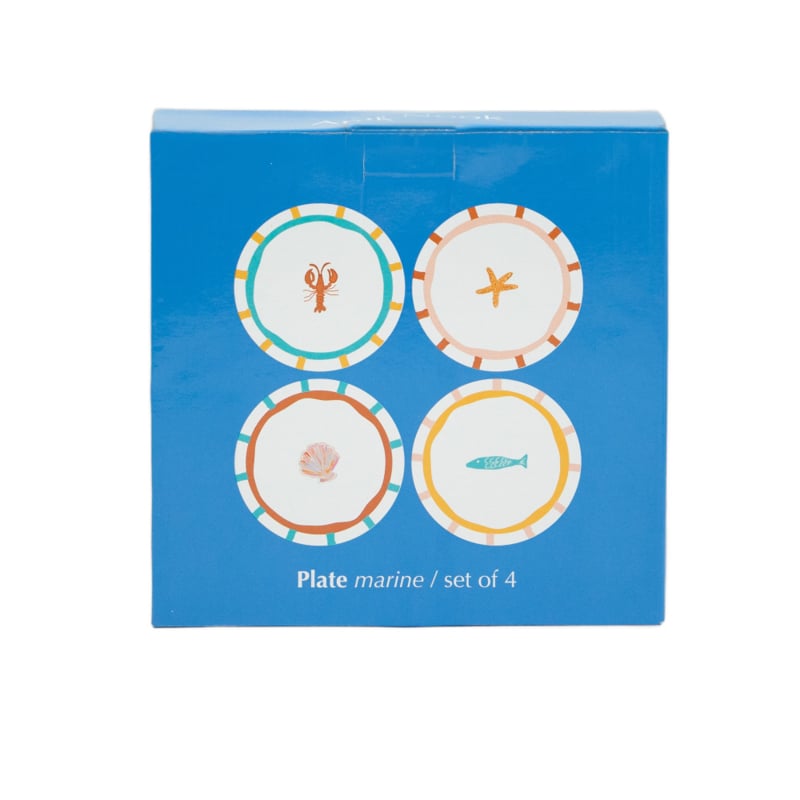 And Nook set van 4 ontbijtbordjes / saladebordjes 'Marine' (met kreeft, vis, schelp en zeester)
