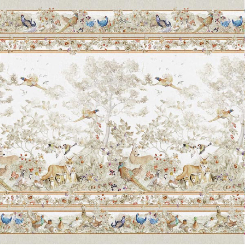 Linnen tafelkleed / sprei Norma met kleinwild 180 x 280 cm (met hazen, fazanten, eenden etc.)