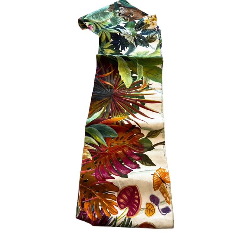 Linnen tafelkleed Naif met tropische flora en fauna | 170 x 270 cm