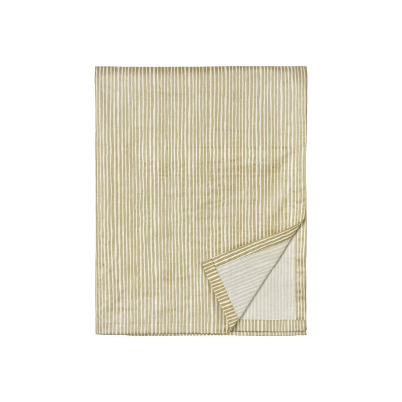 Marimekko tafelkleed Varvunraita wit met gouden streepjes, katoensatijn | 1,40 x 2,50 m