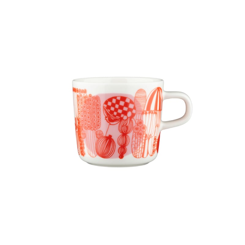Marimekko Oiva Siirtolapuutarha coffee cup with handle 2 dl coral with pink