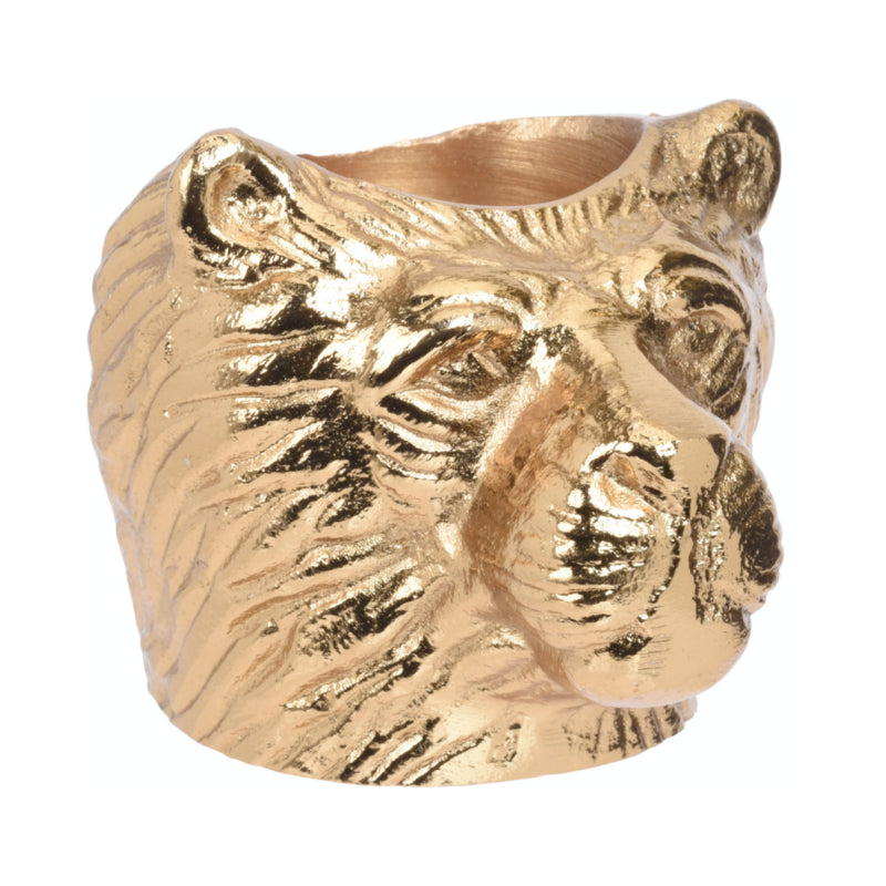 Goldfarbene Teelichthalter mit Tierköpfen: Affe, Bär, Puma, Löwe und Nashorn