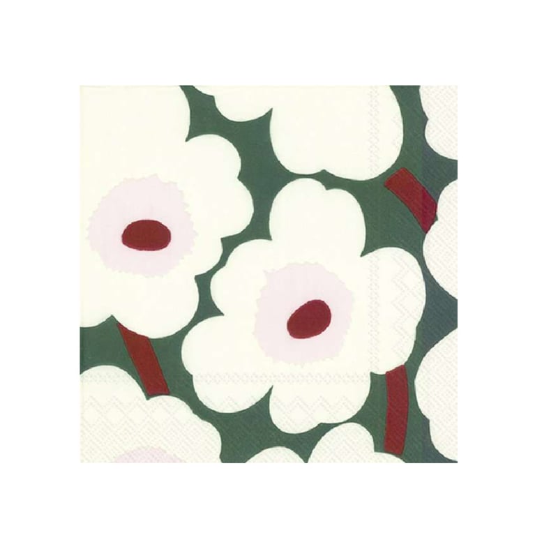 Marimekko x Ihr Unikko groen met roze papieren lunchservetten 33 x 33 cm, 20 stuks