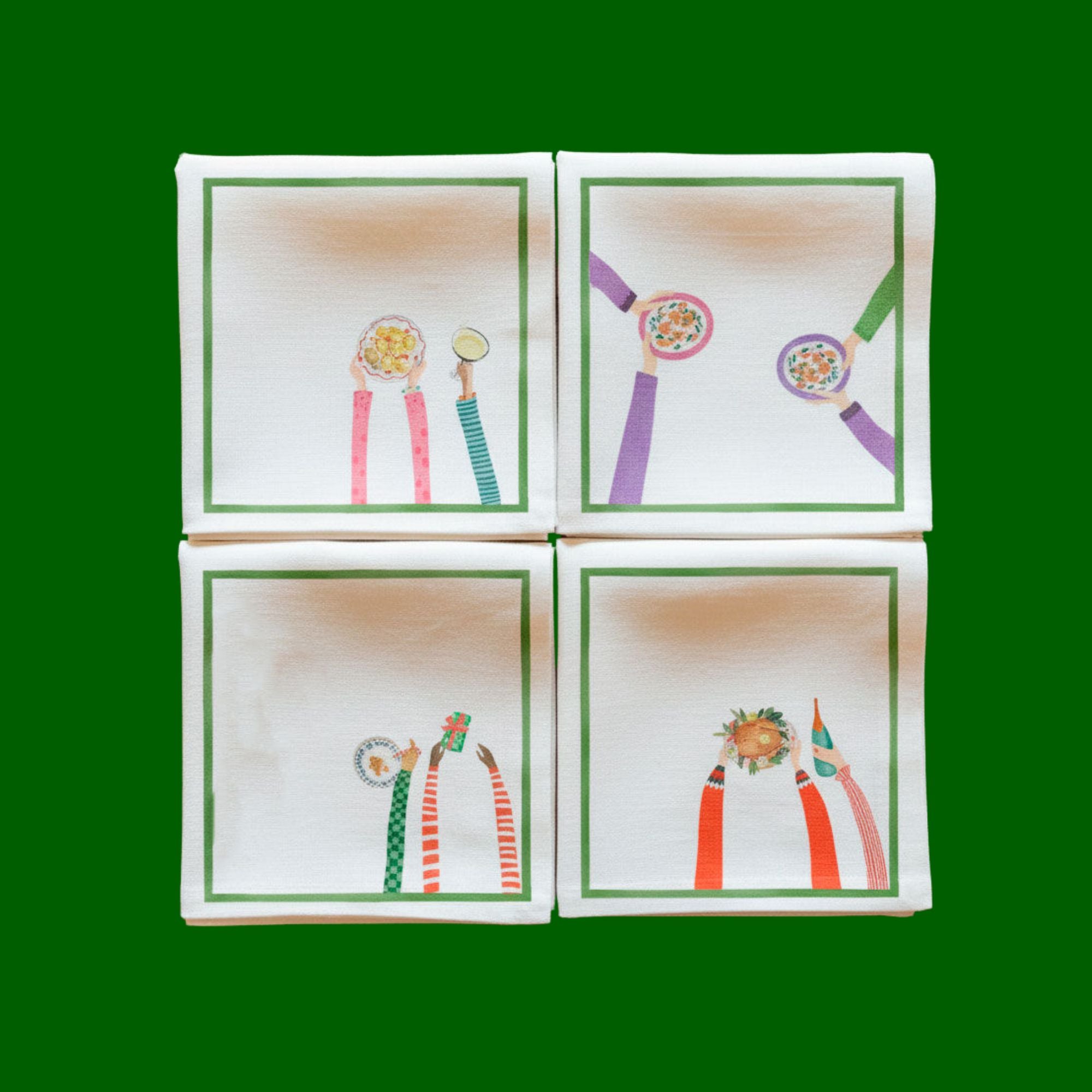 Hand on Christmas kersttafelkleed en loper met handjes die niet van het lekkers kunnen afblijven. Kies je formaat (ook in het rond!)