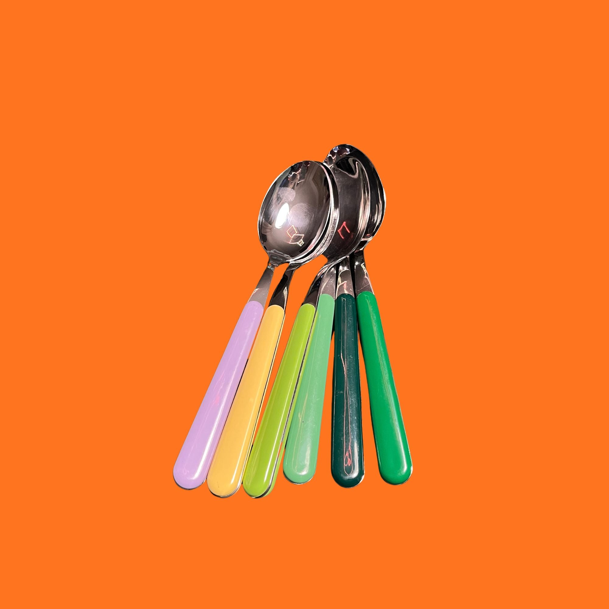 Brio ontbijtlepels: lila, lichtgeel, limoen, lichtgroen, groen, donkergroen