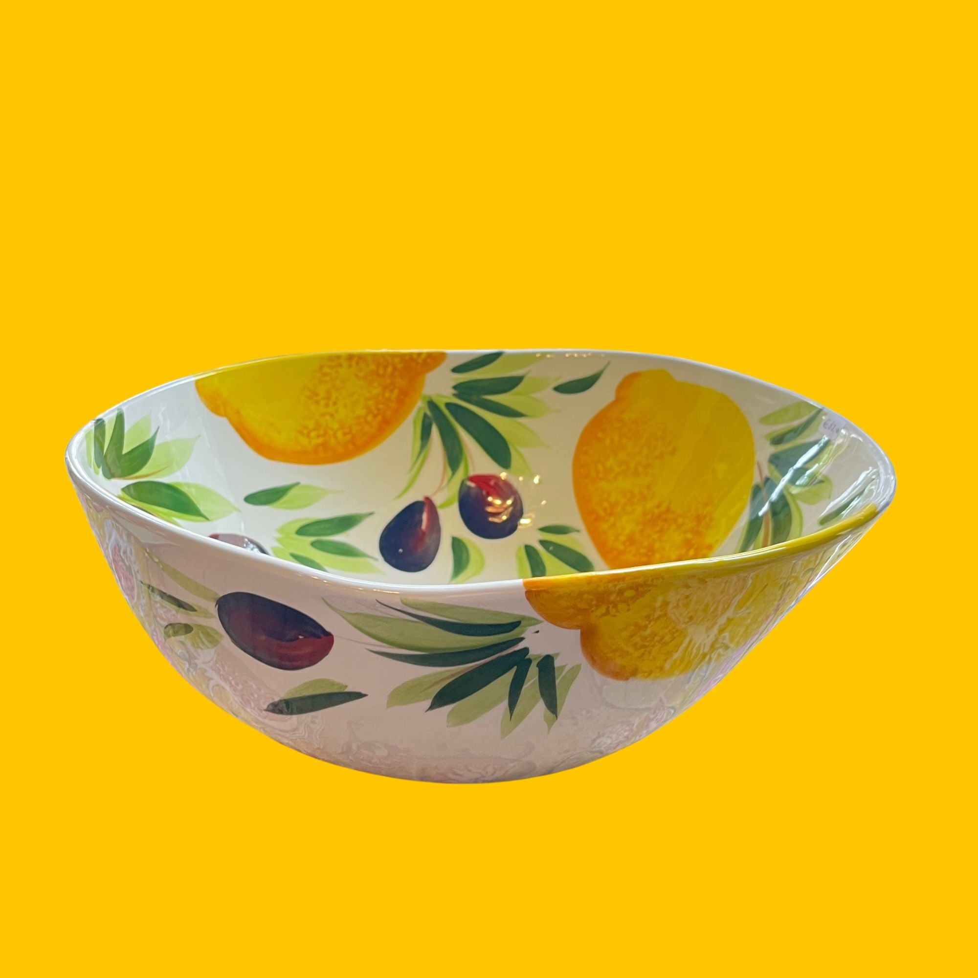Saladeschaal citroenen & olijven XL, organisch gevormd | Ø 32 x 12 cm
