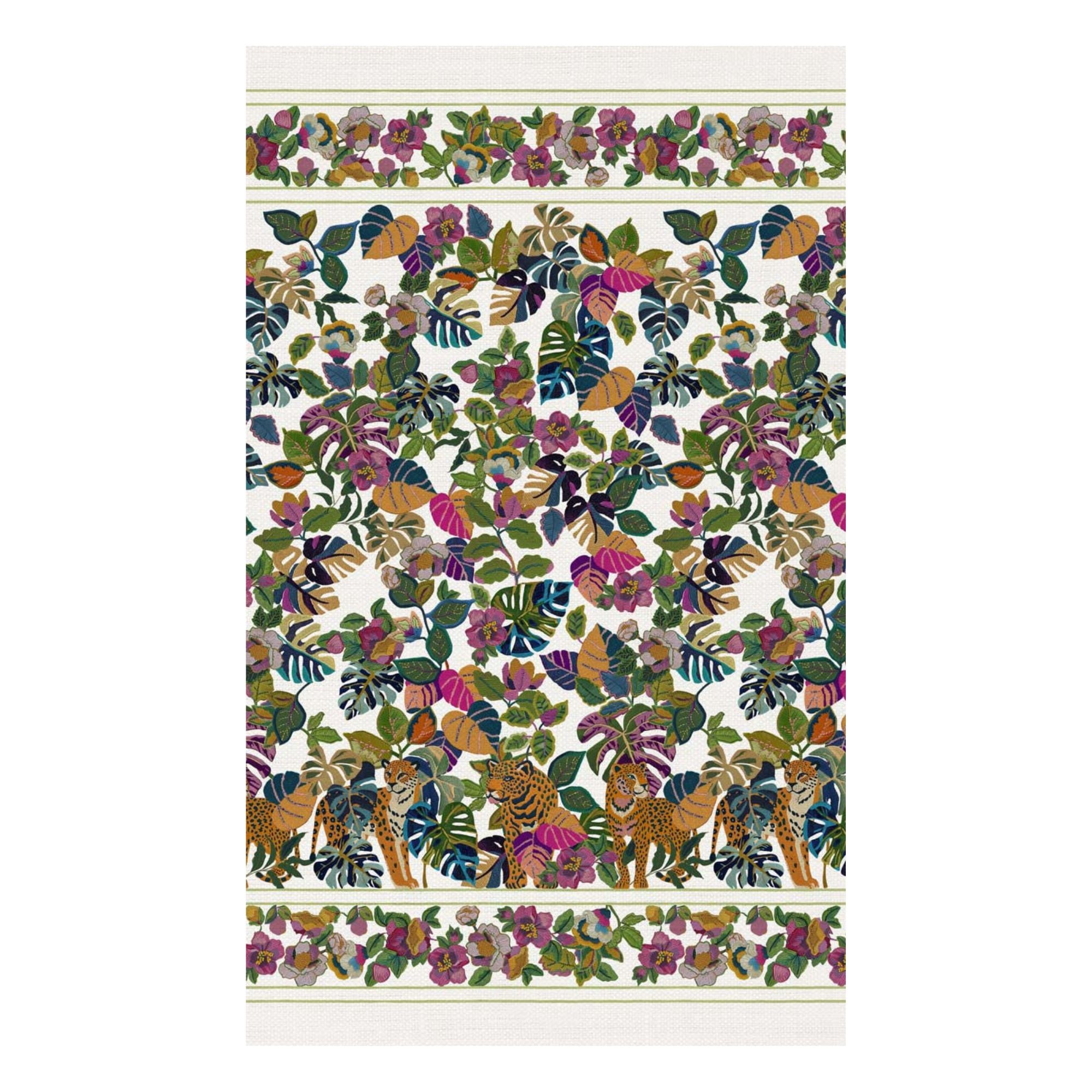 Tafelkleed / Sprei Leoleaf met weelderig gebladerte en luipaarden | 180 x 280 cm of 270 x 280 cm