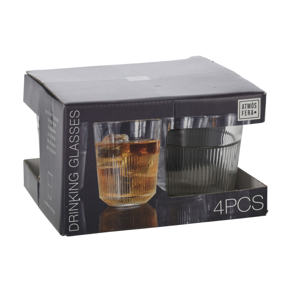 Set van 4 hoge glazen met ribbeltje 320 ml in doosje