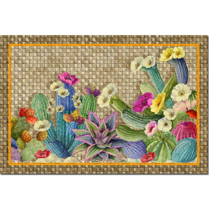 Deurmat en ganglopers Kaktus met vrolijk bloeiende cactussen
