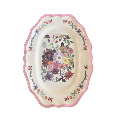 Rice * Nathalie Lété melamine ovalen serveerschaal bloemen en roze rand | 37 x 27 cm