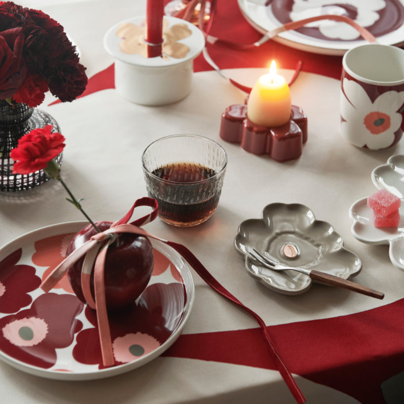 Marimekko Oiva ontbijtbord Unikko donkerrood, koraal, roze en grijs | Ø 20 cm