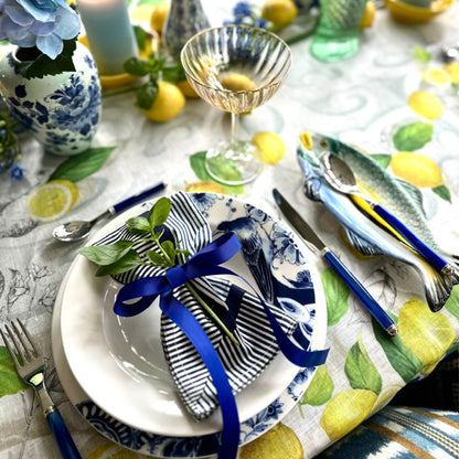 Bungalow blauw witte blokprint servetten Jaya indigo, 4 stuks | 45 x 45 cm