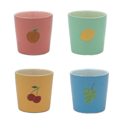 And Nook set van 4 gekleurde mokjes 'Fruitful' (perzik, citroen, kersen en druiven)