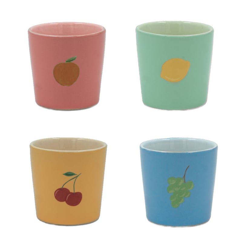 And Nook set van 4 gekleurde mokjes 'Fruitful' (perzik, citroen, kersen en druiven)