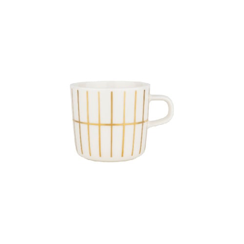 Marimekko Tiiliskivi weiß mit goldener Tasse mit Öse 2 dl