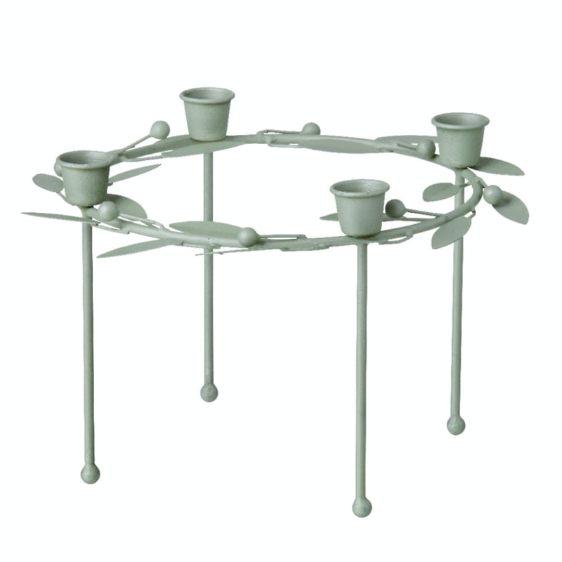 Bungalow mintkleurige metalen kandelaar krans met blaadjes