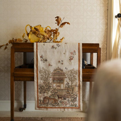 Mudra tafelloper en tafelkleden met ingekleurde gravure 'Indiase paleistuin', linnen, kies je formaat