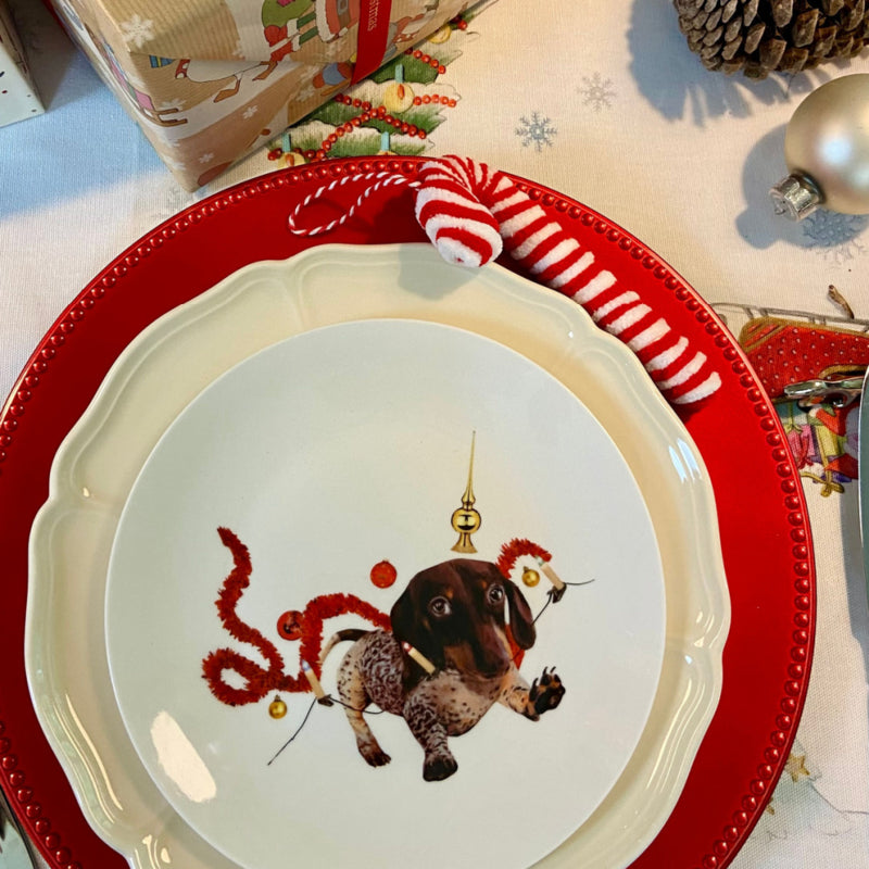 Bordy's It's a Wienerful Time ontbijtbordjes , set van 6 kerstige teckels Ø 20 cm