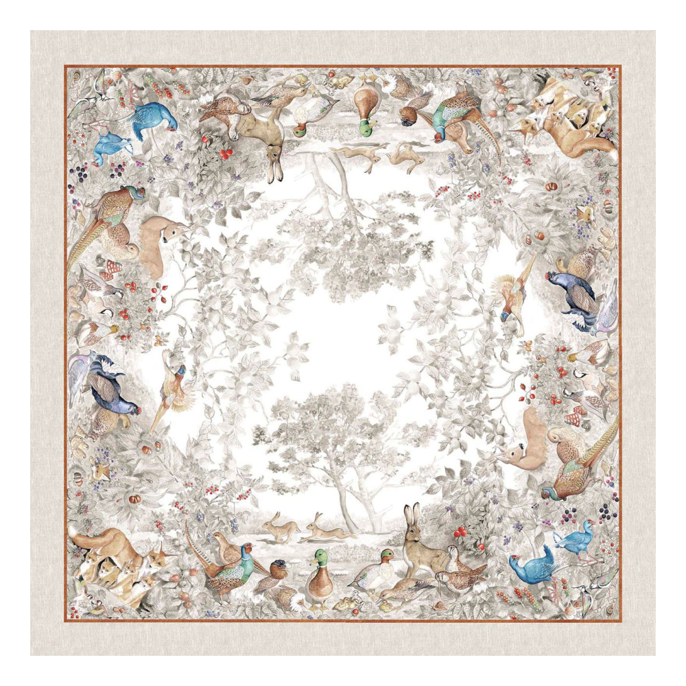 Tessitura Norma Linnen tafelloper en tafelkleden met reeën, korhoenders, hazen etc