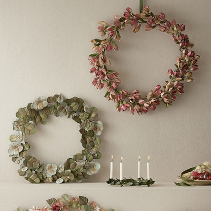 Bungalow KERST groene lage metalen kandelaar krans Ø 20 cm Ming met blaadjes voor kerstboomkaarsjes